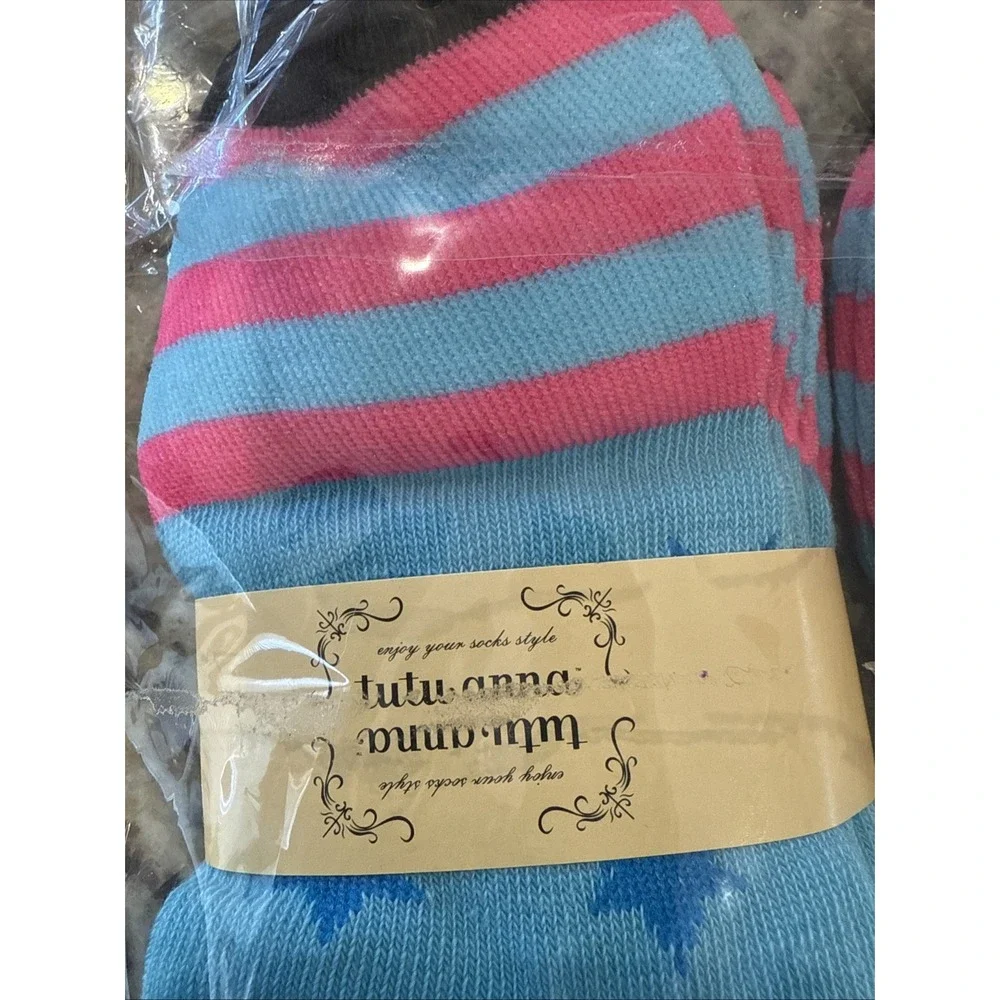 tutuanna Ankle Socks,‎ Pink with Pink  and Blue Stripes, 10 pairs. (4290)